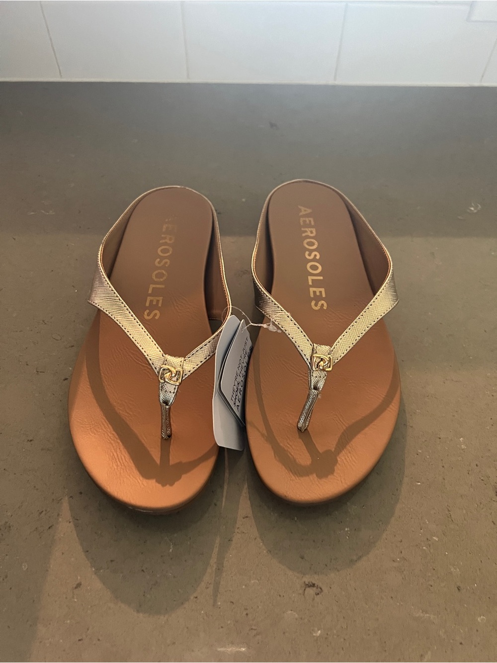 AEROSOLES Gold Metallic Thong Sandals